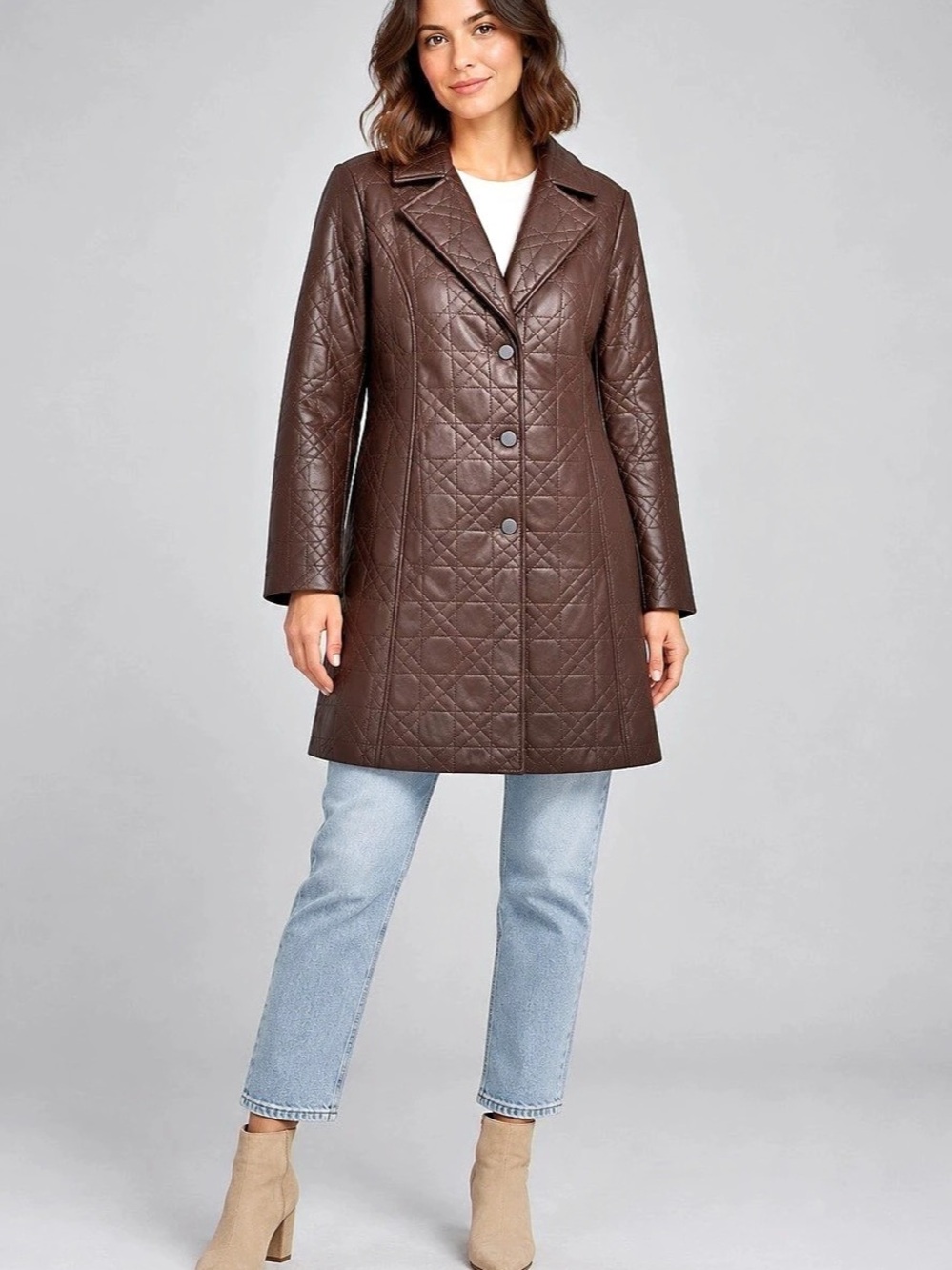 NWOT Dennis Basso Quilted Trench Coat in Chocolate Brown Size Medium